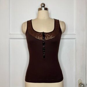 Brown sequin henley tank
